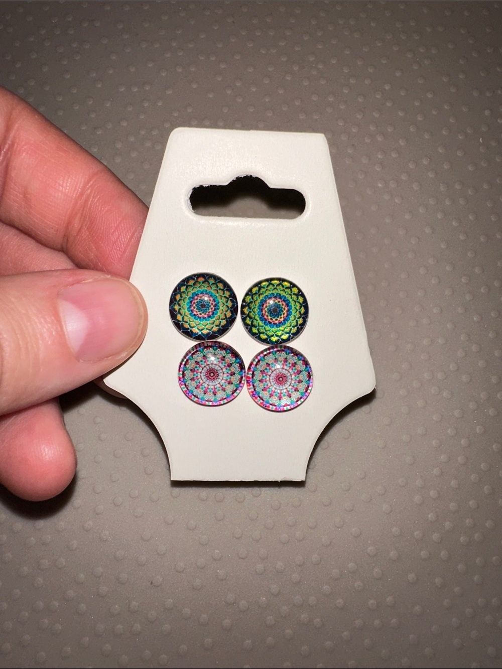 2 Pair! Colorful Mandala Stud Earrings Set - Green & Multicolor